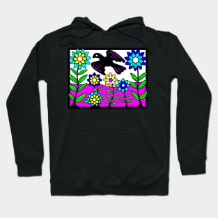 Flower Garden with Flying Black Bird Hoodie